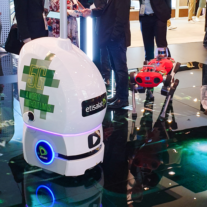 Dimalog 5G mobile robot at Etisalat’s stand at Gitex 2019 in Dubai
